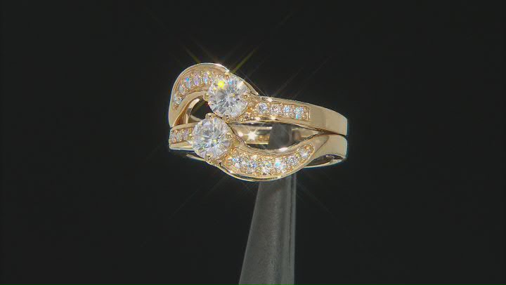 Moissanite 14k Yellow Gold Over Silver Ring With Two Bands 3.32ctw DEW. Video Thumbnail