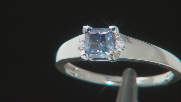 Blue and Colorless Moissanite Platineve Ring .72ctw DEW. Video Thumbnail