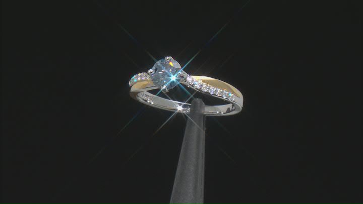 Blue and Colorless Moissanite Platineve And 14k Yellow Gold Over Silver Ring .74ctw DEW. Video Thumbnail
