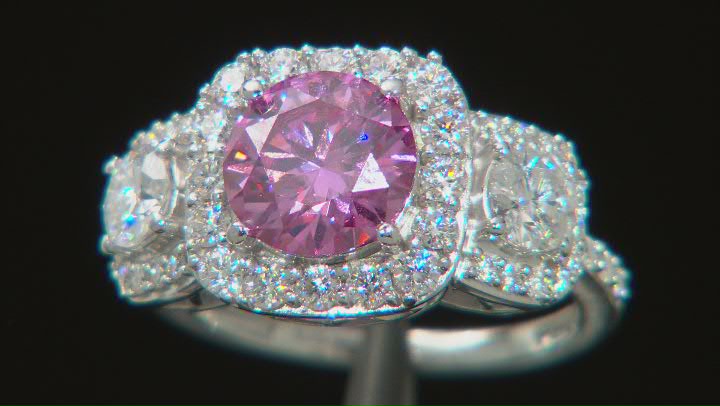 Pink And Colorless Moissanite Platineve Ring 3.38ctw DEW Video Thumbnail