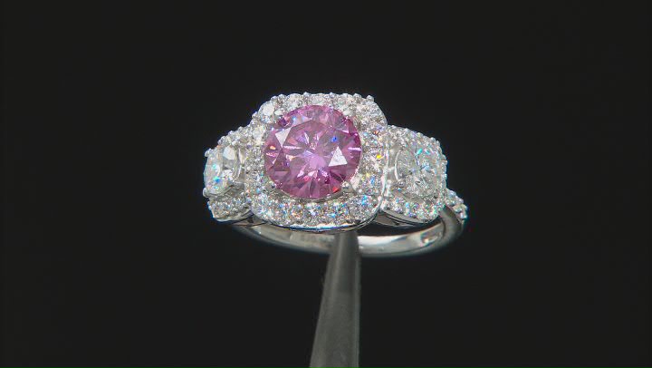 Pink And Colorless Moissanite Platineve Ring 3.38ctw DEW Video Thumbnail