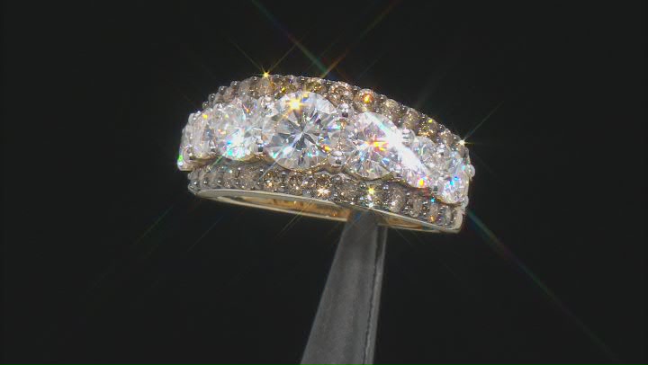 Moissanite And Champagne Diamond 14k Yellow Gold Over Silver Ring 3.56ctw DEW Video Thumbnail