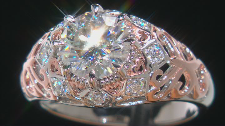 Moissanite Platineve And 14k Rose Gold Over Silver Ring 2.14ctw DEW Video Thumbnail