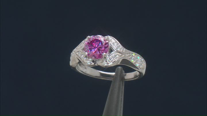 Pink And Colorless Moissanite Platineve Ring 1.60ctw DEW Video Thumbnail