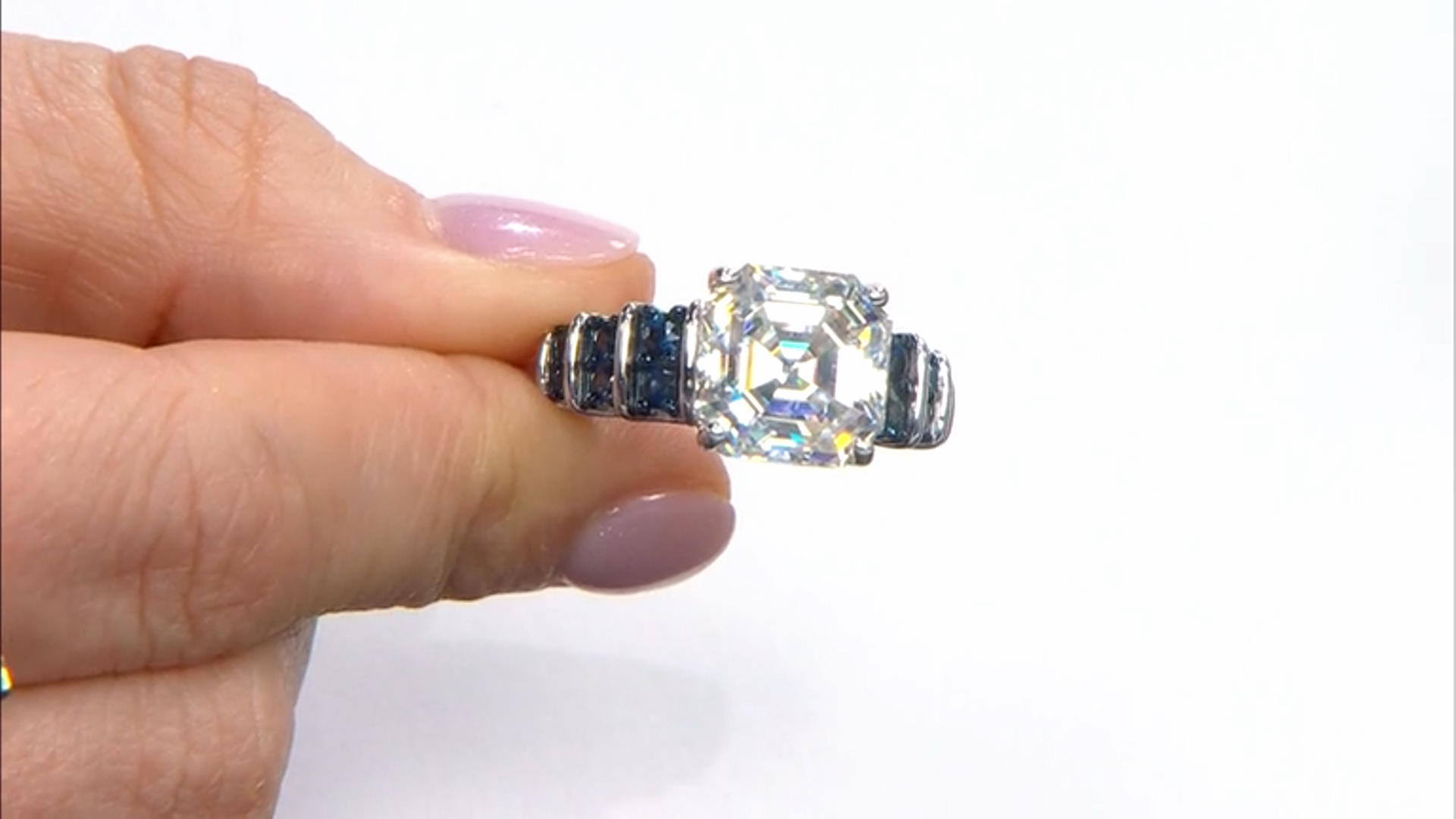Moissanite And Blue Sapphire Platineve Ring 10.41ctw D.E.W Video Thumbnail