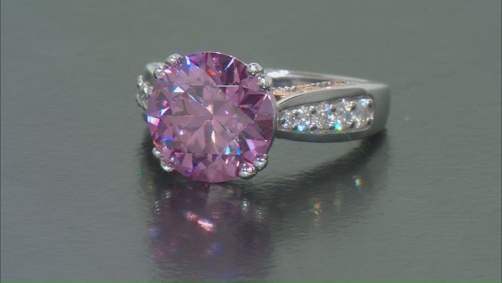Pink And Colorless Moissanite Platineve And 14k Rose Gold Over Silver Ring 6.61ctw D.E.W Video Thumbnail