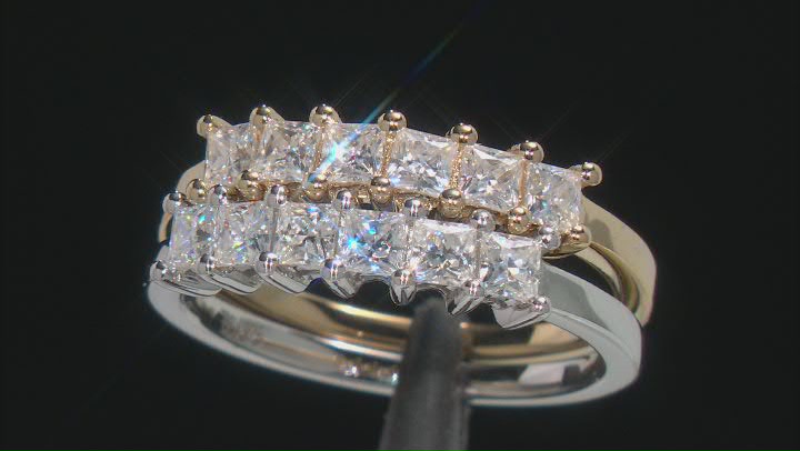Moissanite Platineve And14k yellow gold over silver ring set of two bands 1.20ctw DEW Video Thumbnail