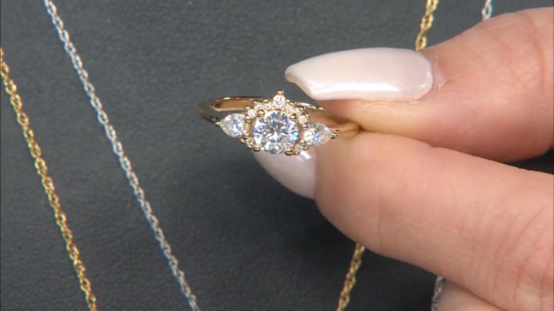 Moissanite 14k yellow gold over silver ring .89ctw DEW Video Thumbnail