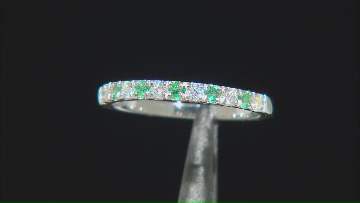 Moissanite And Zambian Emerald Platineve ring .18ctw DEW Video Thumbnail