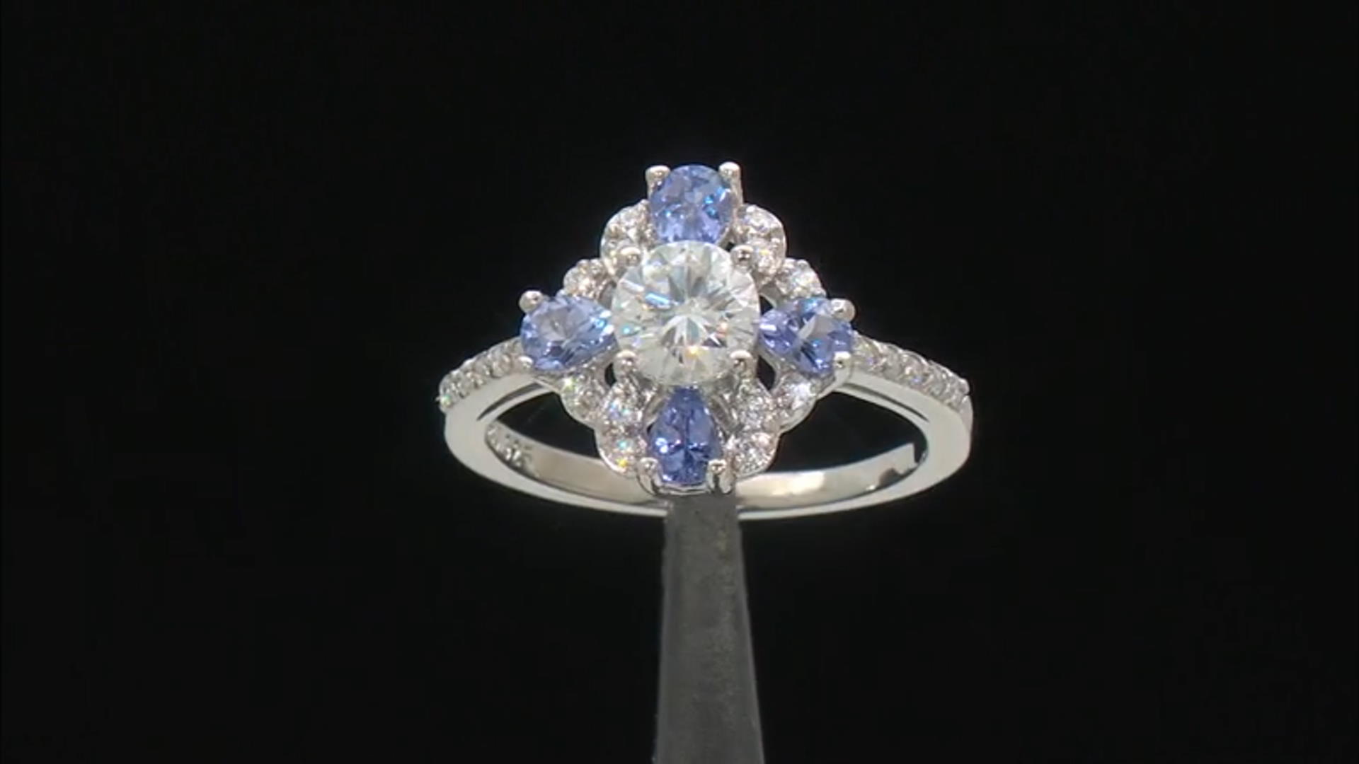Moissanite And Tanzanite Platineve Ring .82ctw DEW. Video Thumbnail