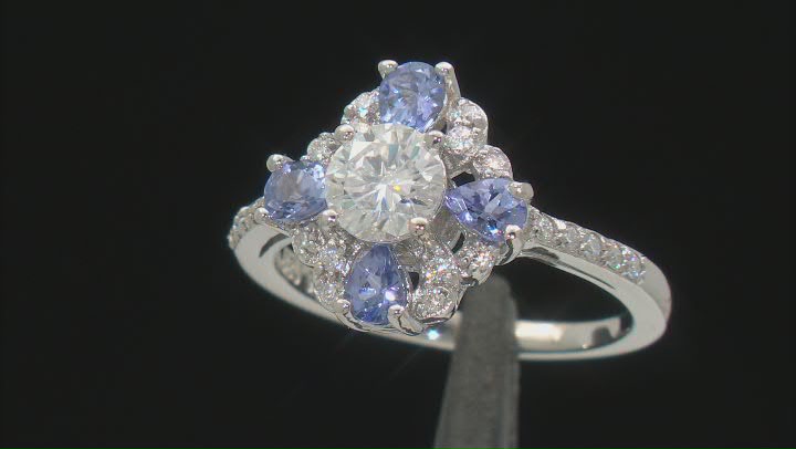Moissanite And Tanzanite Platineve Ring .82ctw DEW. Video Thumbnail