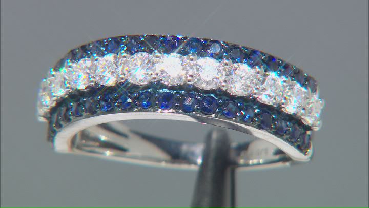 Moissanite And Blue Sapphire Platineve Ring .72ctw D.E.W Video Thumbnail