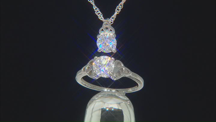 Moissanite Platineve Ring And Pendant Set 1.08ctw DEW Video Thumbnail
