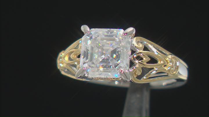 Moissanite Platineve And 14k Yellow Gold Over Silver  Solitaire Ring 2.96ct D.E.W Video Thumbnail