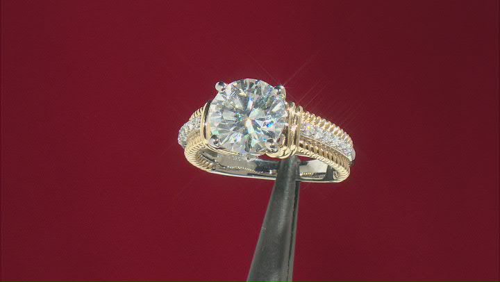 Moissanite platineve and 14k yellow gold over sterling silver ring 3.90ctw DEW Video Thumbnail
