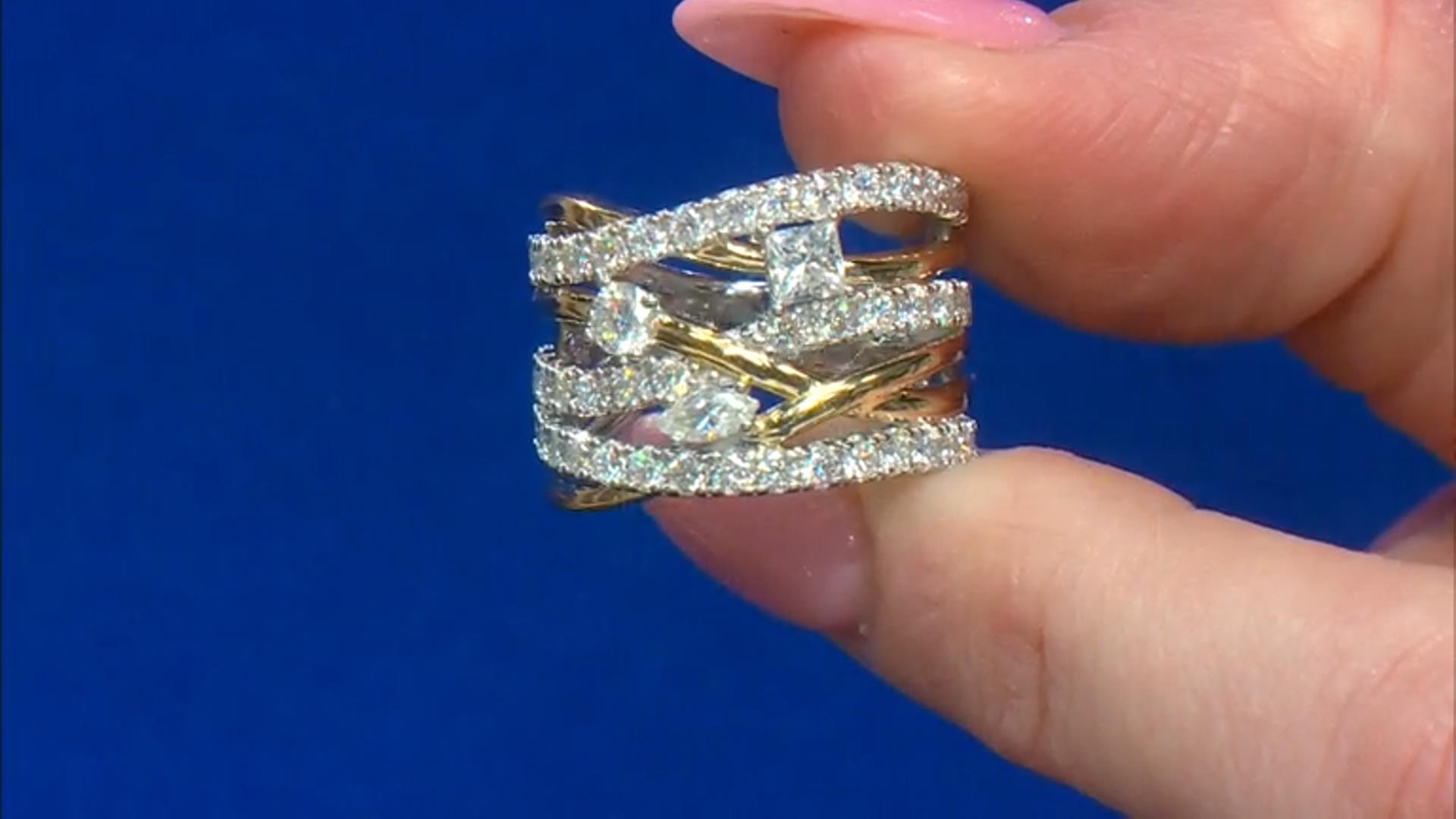 Moissanite platineve and 14k yellow gold over silver ring 1.97ctw DEW Video Thumbnail