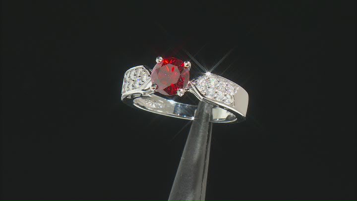 Red and Colorless Moissanite Platineve Ring 1.28ctw DEW. Video Thumbnail