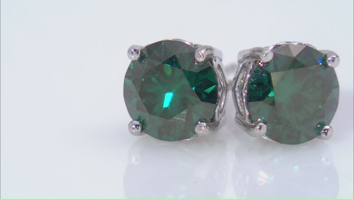 Green moissanite platineve stud earrings 3.00ctw DEW. Video Thumbnail