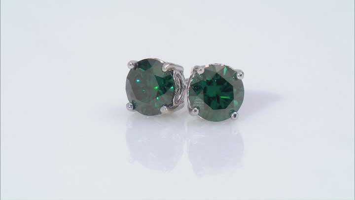 Green moissanite platineve stud earrings 3.00ctw DEW. Video Thumbnail