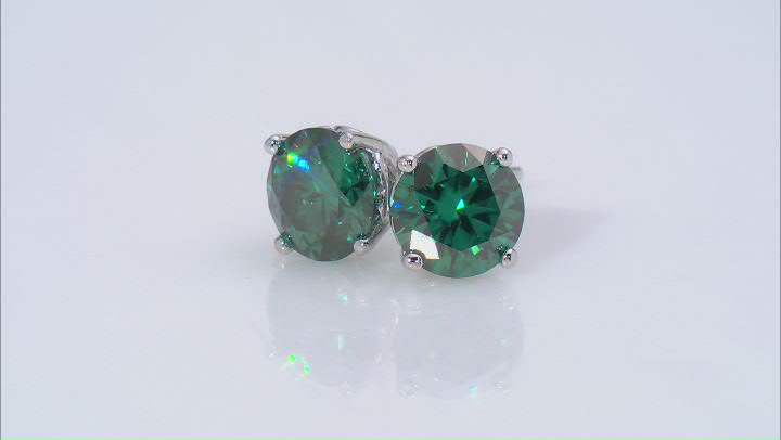 Green moissanite platineve stud earrings 2.00ctw DEW. Video Thumbnail