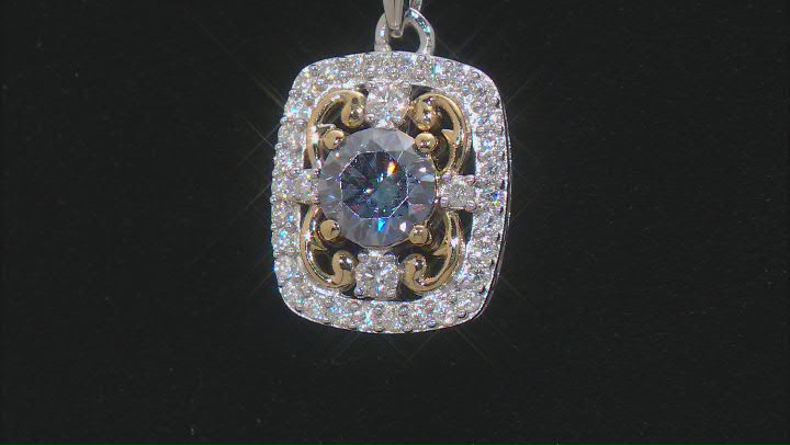 Blue and Colorless Moissanite Platineve Two Tone Pendant 1.20ctw DEW Video Thumbnail