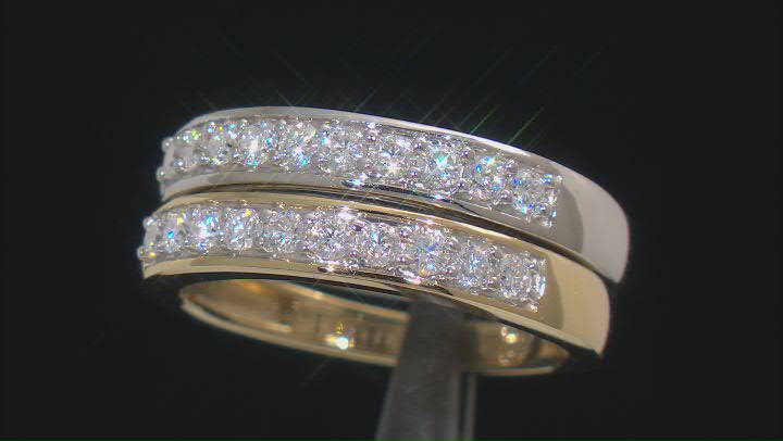Moissanite platineve and 14k yellow gold over silver ring set of two bands .60ctw DEW Video Thumbnail