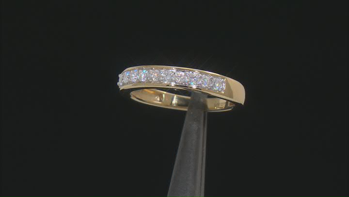 Moissanite platineve and 14k yellow gold over silver ring set of two bands .60ctw DEW Video Thumbnail