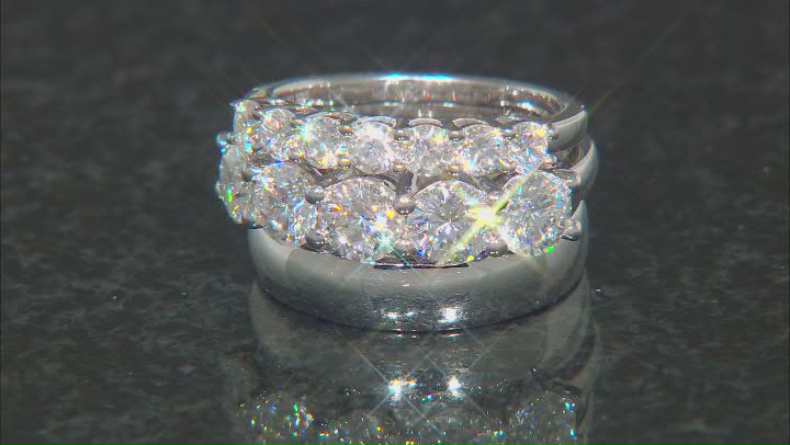 Moissanite Platineve ring set of three bands 3.20ctw DEW Video Thumbnail