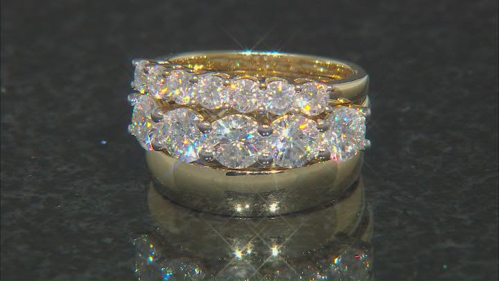 Moissanite 14k yellow gold over silver ring set of three bands 3.20ctw DEW Video Thumbnail