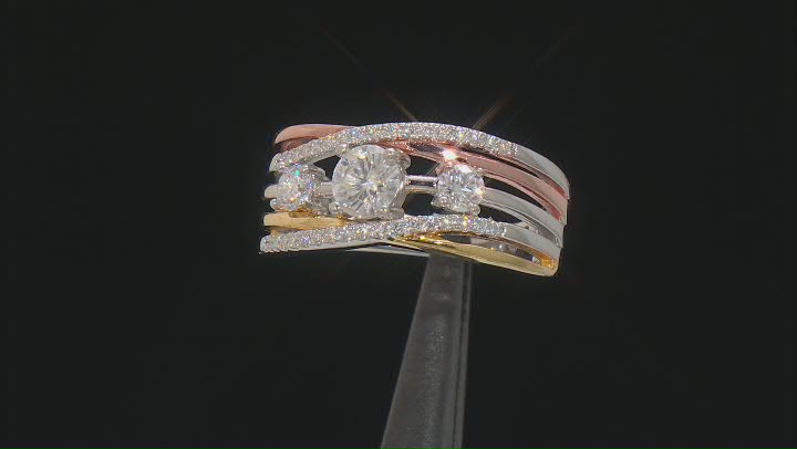 Moissanite Platineve and 14k yellow and rose gold over sterling silver ring 1.26ctw DEW Video Thumbnail