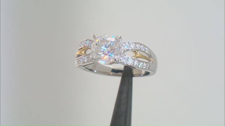 Moissanite Inferno Cut Platineve and 14k yellow gold over silver ring 2.37ctw DEW. Video Thumbnail