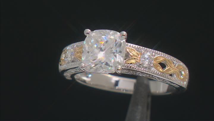 Moissanite Platineve and 14k yellow gold over silver ring 2.12ctw DEW. Video Thumbnail