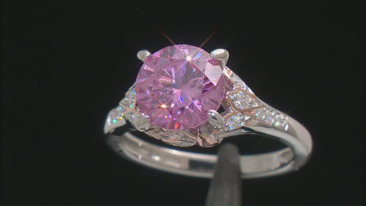 Pink And Colorless Moissanite Platineve And 14k Rose Gold Over Silver Ring 2.94ctw DEW. Video Thumbnail