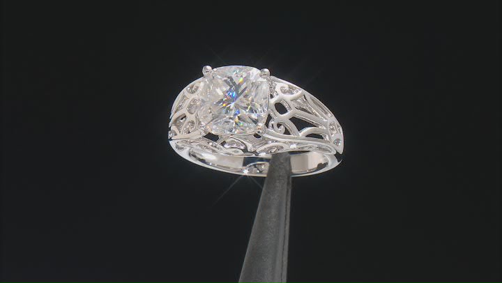 Moissanite Platineve Solitaire Ring 3.30ct DEW. Video Thumbnail