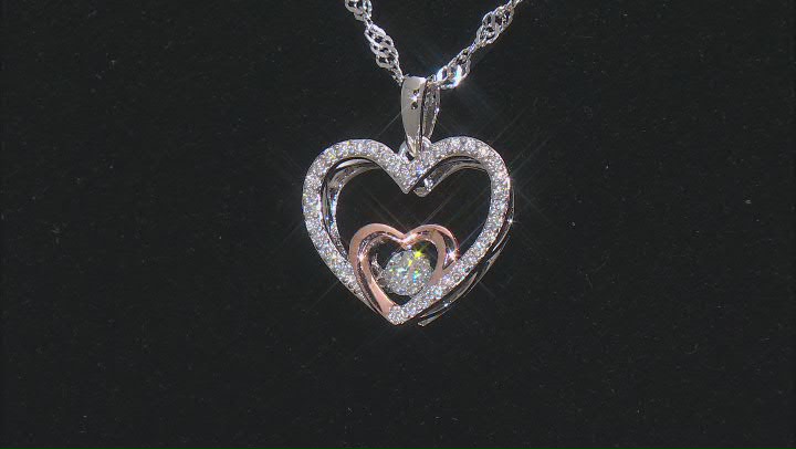 Moissanite Platineve And 14k Rose Gold Over Silver Heart Pendant .52ctw D.E.W Video Thumbnail