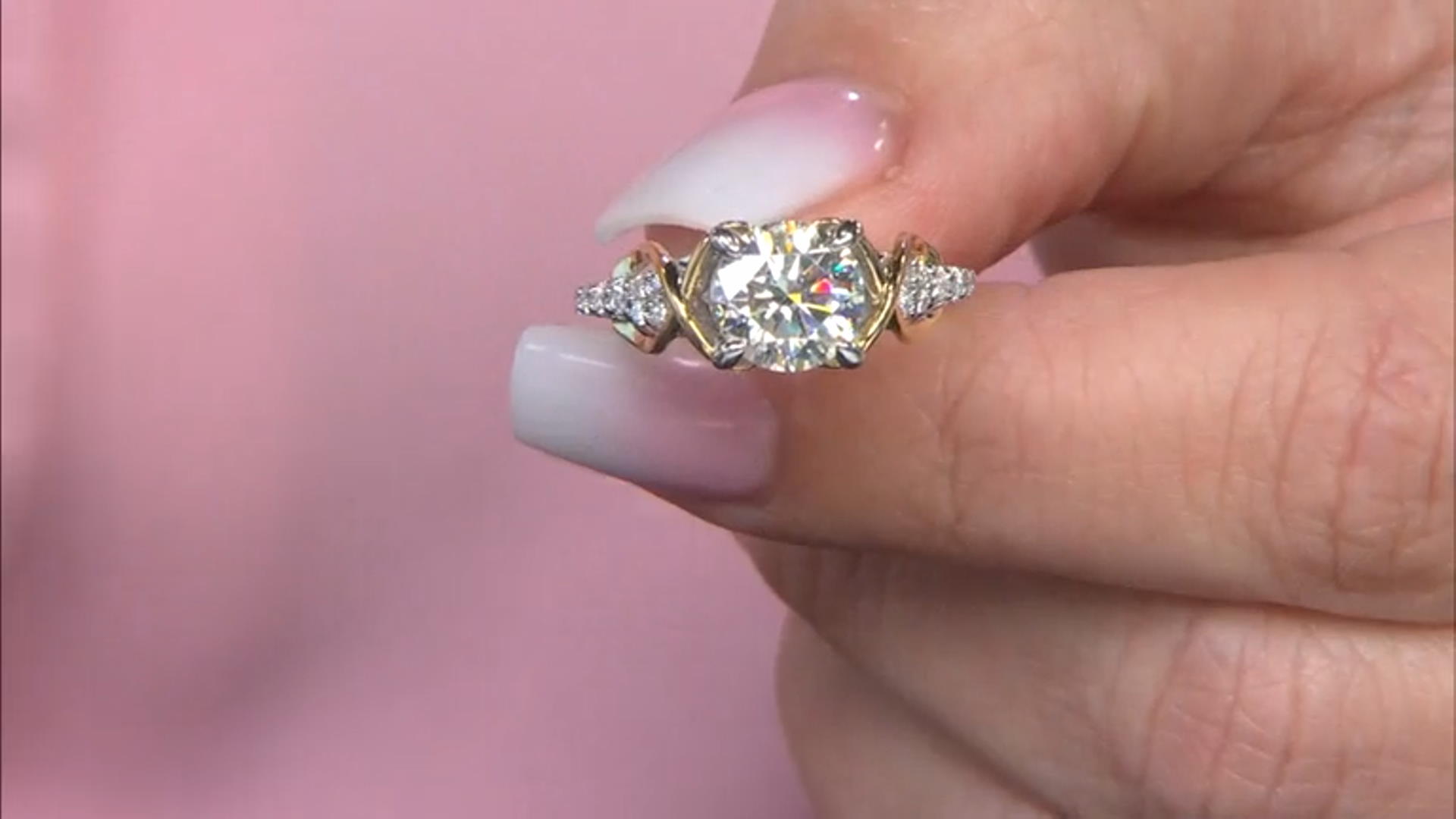 Moissanite Platineve And 14k Yellow Gold Over Silver Engagement Ring 2.20ctw DEW. Video Thumbnail