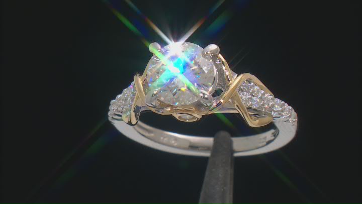 Moissanite Platineve And 14k Yellow Gold Over Silver Engagement Ring 2.20ctw DEW. Video Thumbnail