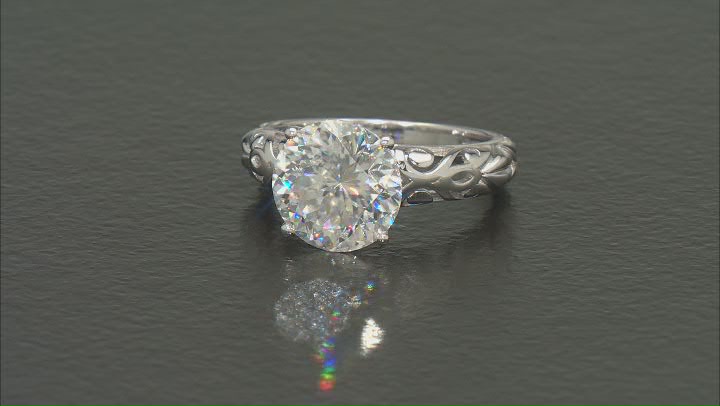 Moissanite Inferno cut Platineve Solitaire ring 4.13ct DEW. Video Thumbnail