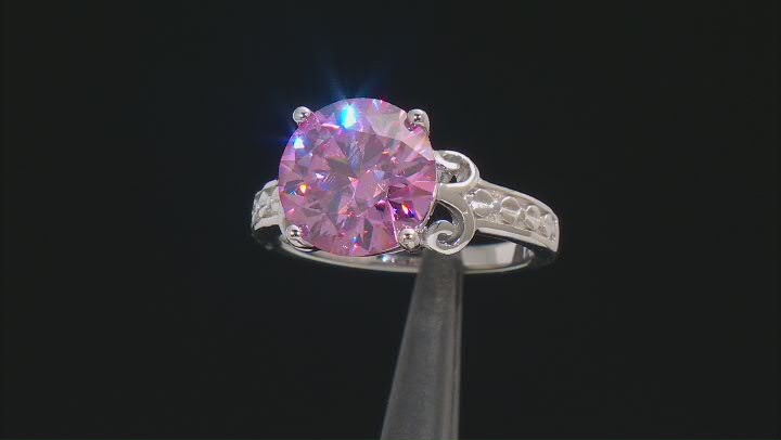 Pink Moissanite Platineve Solitaire Ring 4.75ct DEW. Video Thumbnail