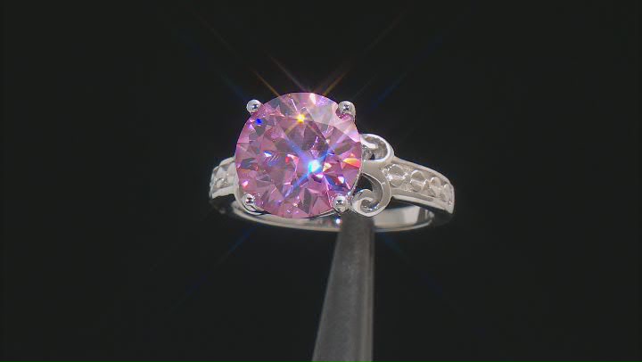 Pink Moissanite Platineve Solitaire Ring 4.75ct DEW. Video Thumbnail