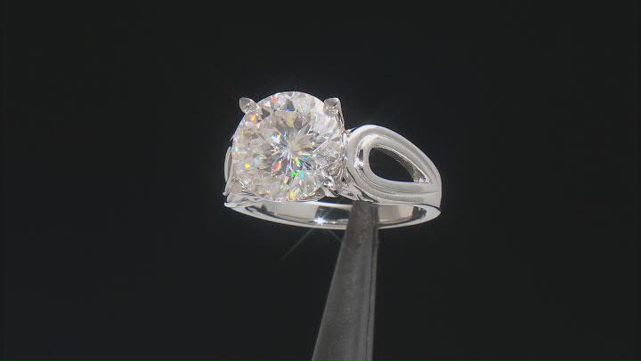 Moissanite Inferno cut Platineve Solitaire Ring 5.66ct DEW. Video Thumbnail