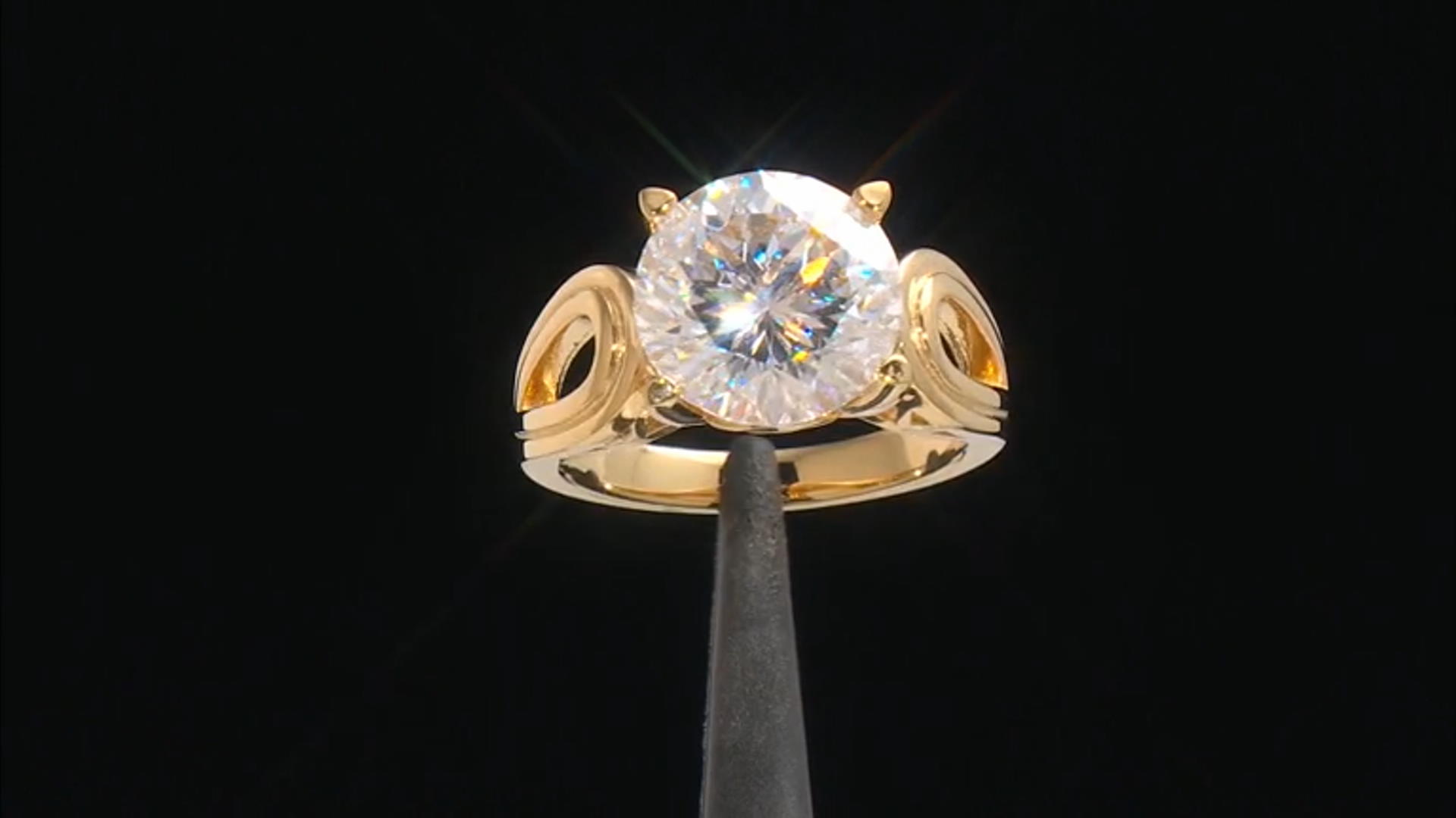Moissanite Inferno cut 14k Yellow Gold Over Silver Ring 5.66ct DEW. Video Thumbnail