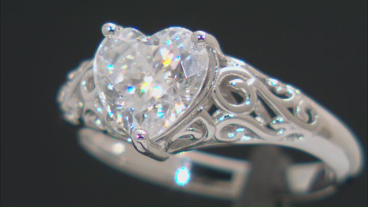 Moissanite Platineve Heart Ring 2.18ct DEW. Video Thumbnail