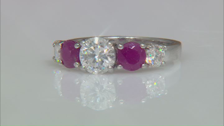 Moissanite And Ruby Platineve Ring. 1.46ctw DEW Video Thumbnail