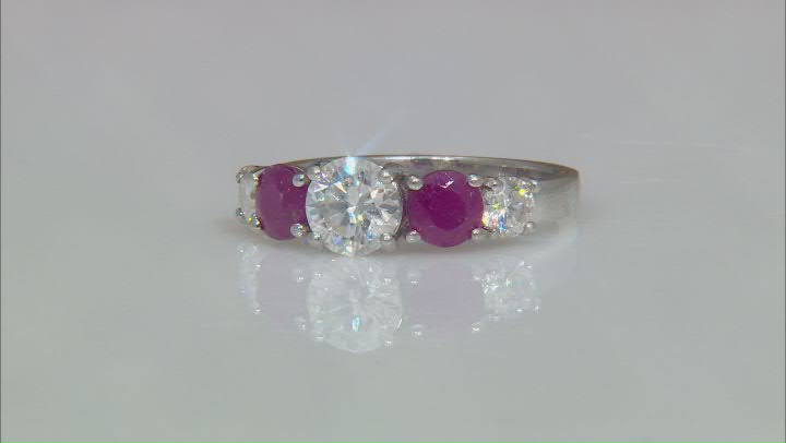 Moissanite And Ruby Platineve Ring. 1.46ctw DEW Video Thumbnail