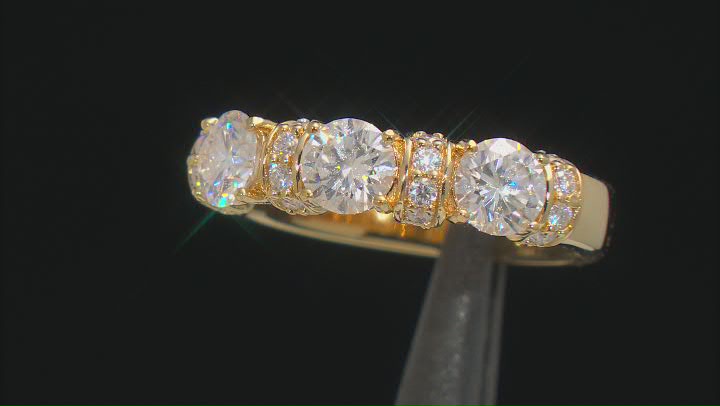 Moissanite 14k yellow gold over silver band ring 1.82ctw DEW. Video Thumbnail