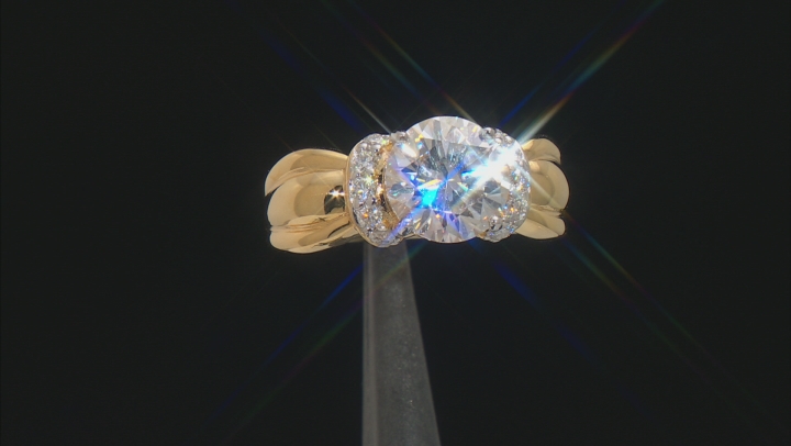 Moissanite 14k yellow gold over silver ring 2.90ctw DEW. Video Thumbnail