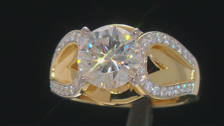 Moissanite 14k yellow gold over silver band ring 3.08ctw DEW. Video Thumbnail