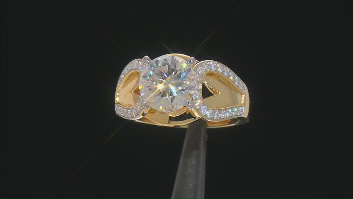 Moissanite 14k yellow gold over silver band ring 3.08ctw DEW. Video Thumbnail