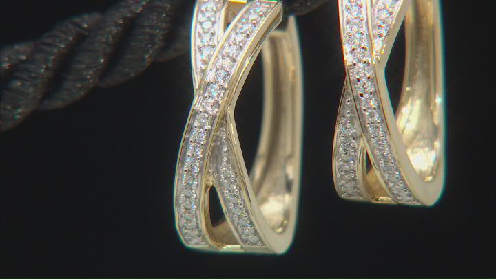 Moissanite 14k yellow gold over sterling silver hoop earrings .64ctw DEW Video Thumbnail